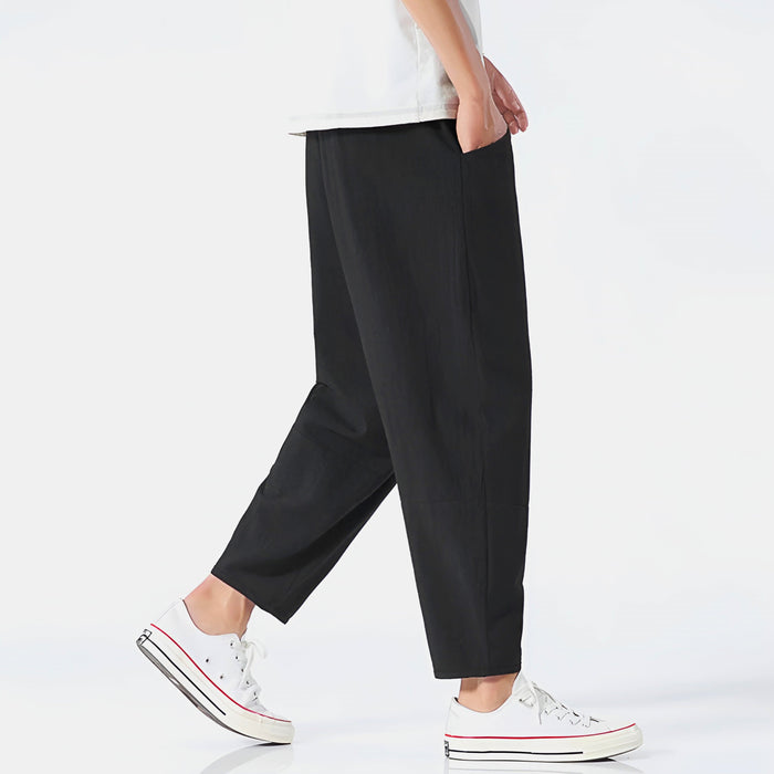 Pantalon court pour homme en coton-lin – Respirant, confortable et décontracté