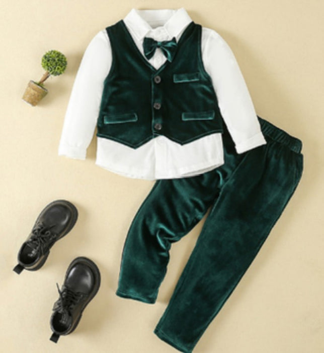 Chic Jongenspak 3-delig – Blauw Overhemd, Gilet en Broek met Strikje