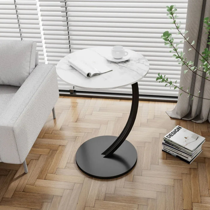 Table d'Appoint Ronde Compacte pour Salon et Chambre avec Cadre Stable