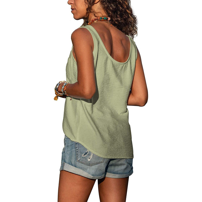 Dames Tanktop met Knoopdetail en Ronde Hals Zomertop