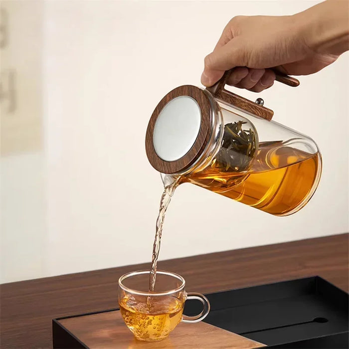 Elegante Glazen Thee Infuser Pot – Stijlvol Brouwen met Houten Handvat