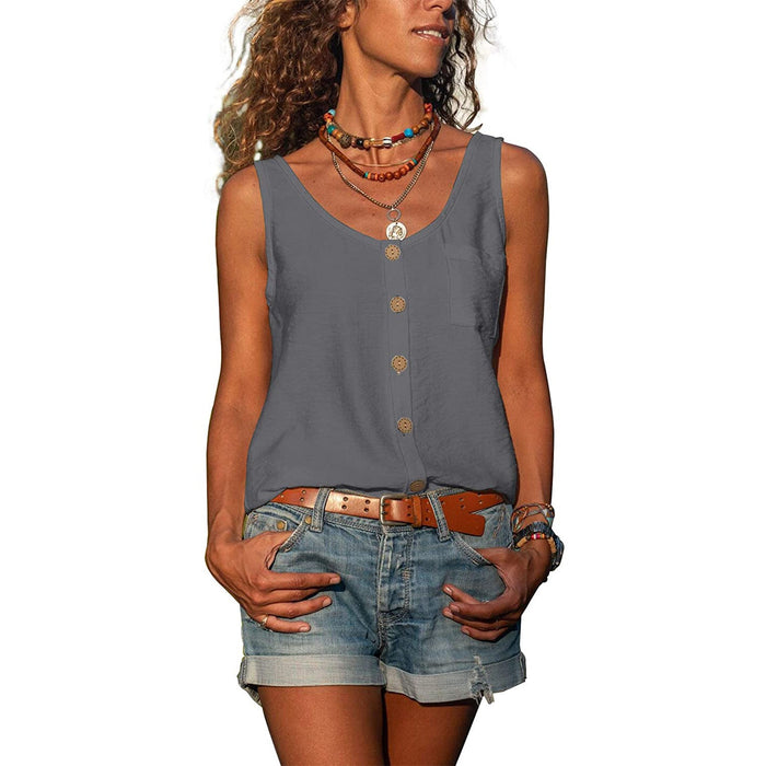 Dames Tanktop met Knoopdetail en Ronde Hals Zomertop