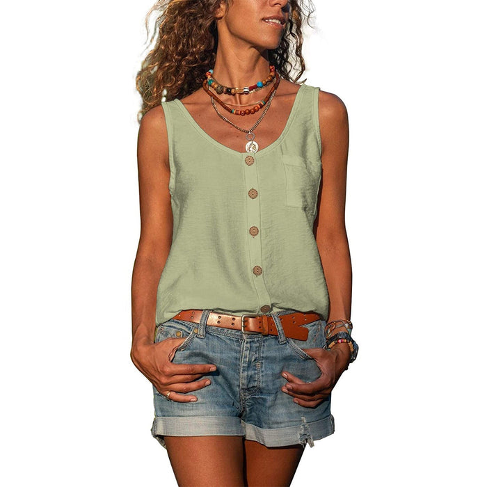 Dames Tanktop met Knoopdetail en Ronde Hals Zomertop