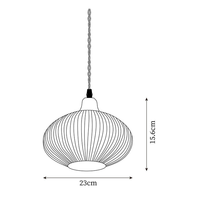 Keramische Hanglamp met Geribbeld Design en Houten Details voor Sfeervolle Verlichting