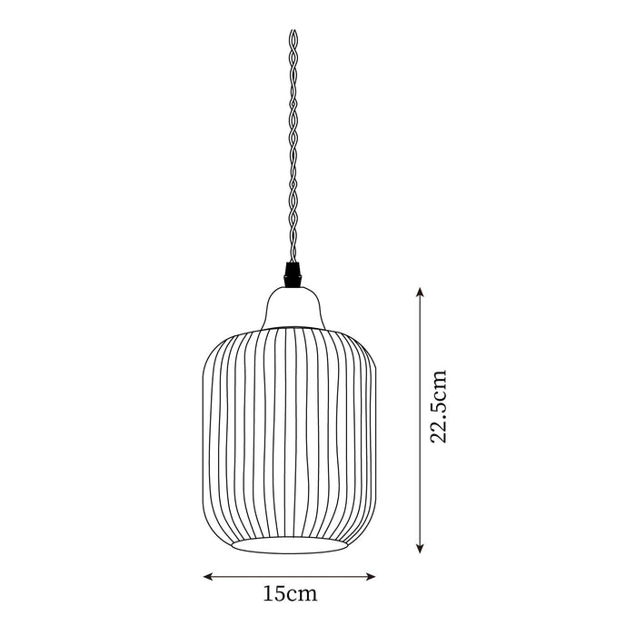 Keramische Hanglamp met Geribbeld Design en Houten Details voor Sfeervolle Verlichting