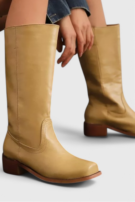 Bottes en cuir montantes pour femmes avec talon – Élégantes et confortables