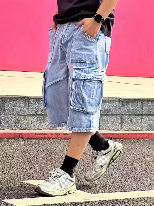 Casual Herenshorts Denim Cargo – Robuust en Praktisch voor Dagelijks Gebruik