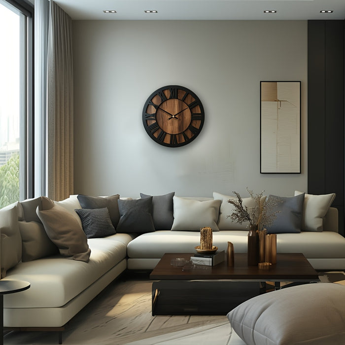 Orologio da Parete in Legno con Design a Lancette Aperte – Silenzioso e Decorativo