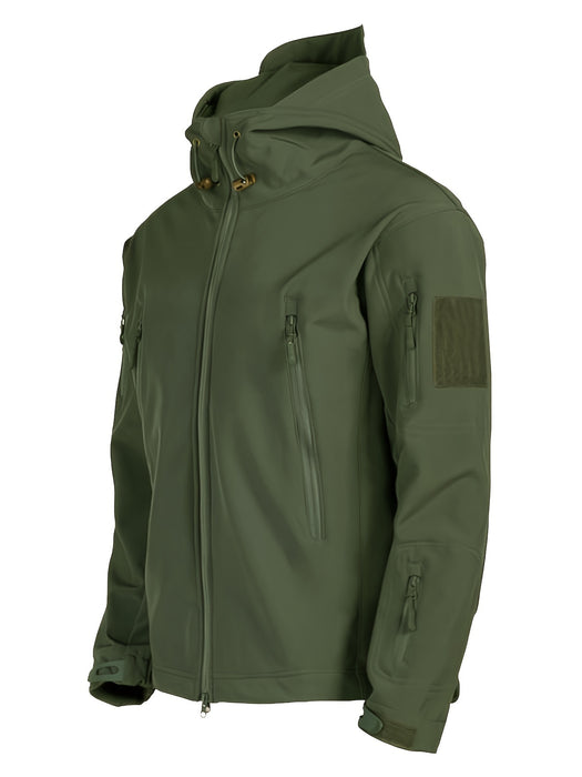 Giacca softshell outdoor uomo con cappuccio e calda fodera antivento