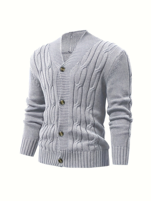 Herrkabelstickad V-ringad kofta – Bekväm och mångsidig