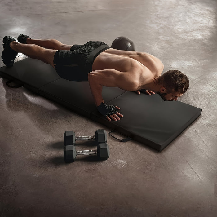 Draagbare drieluik yogamat met dikke vulling, antislip PU oppervlak en handvat