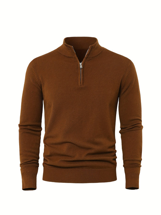 Herre strikket vest med halv glidelås – Varm høyhalset modell for høst og vinter