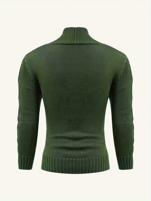 Herrkabelstickad V-ringad kofta – Bekväm och mångsidig