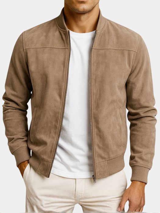 Stijlvolle Heren Zomerjas met Suède Look en Comfortabele Moderne Pasvorm