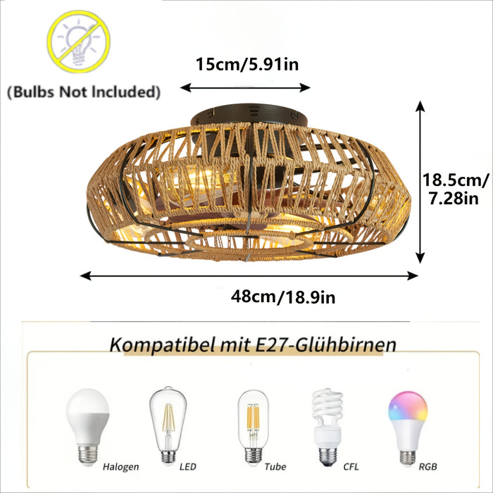 Handgeweven Rotan Plafondventilator – Zen Stijl en Functionaliteit