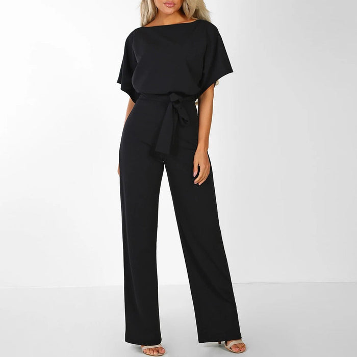 Elegante Dames Jumpsuit met Korte Mouwen en Tailleceintuur – Comfortabel en Stijlvol voor Formele Gelegenheden