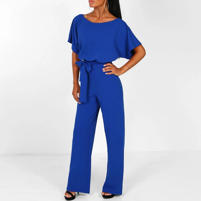 Elegante Dames Jumpsuit met Korte Mouwen en Tailleceintuur – Comfortabel en Stijlvol voor Formele Gelegenheden