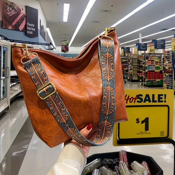 Brede Geometrische Tas – Grote Capaciteit Crossbody met Retro Vibe