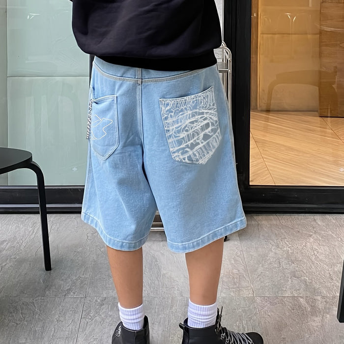 Casual Bermuda Denim Shorts – Losse Pasvorm met Stijlvolle Bloemenborduursels