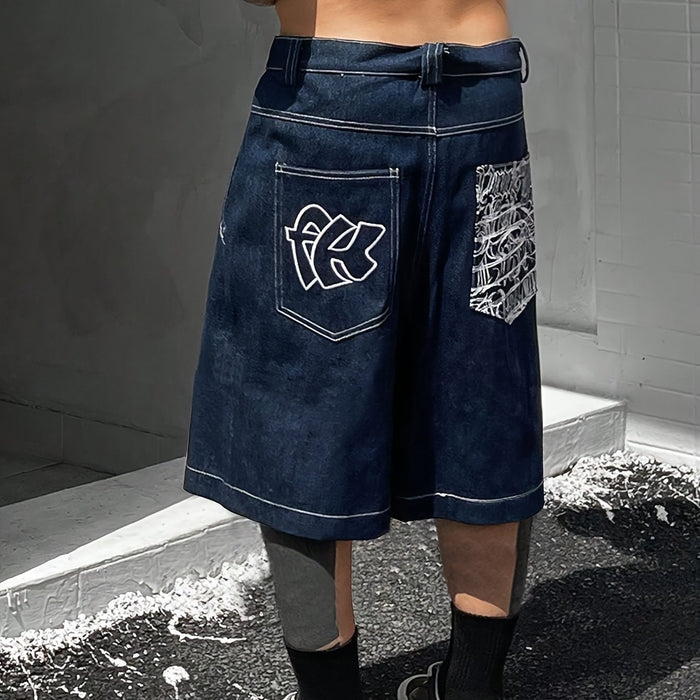 Casual Bermuda Denim Shorts – Losse Pasvorm met Stijlvolle Bloemenborduursels