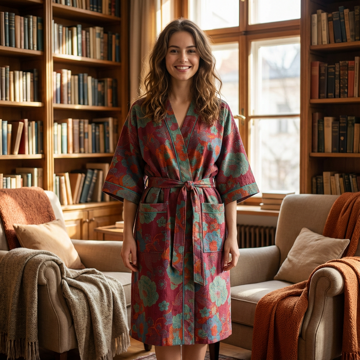 Kimono da Donna – Motivo Botanico in Cotone Organico