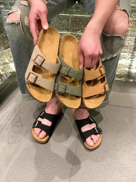 Retro Slides met Dubbele Verstelbare Gespen voor Heren  – Comfortabel en Stijlvol voor Heren