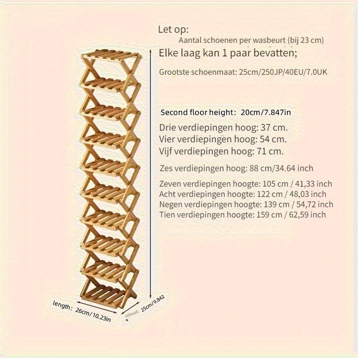 Functioneel Bamboe Schoenenrek – Compact en Flexibel voor Kleine Ruimtes