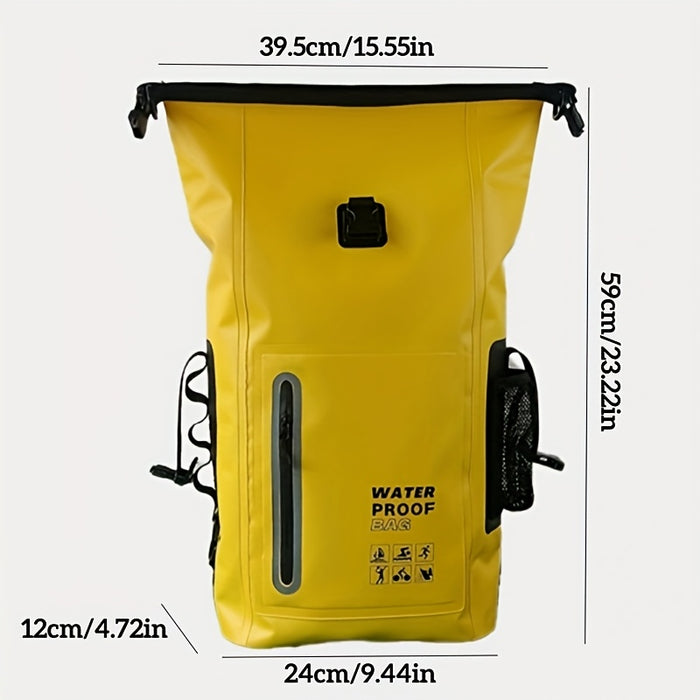 Waterdichte 25L roll-top rugzak met meerdere vakken, stevige gespafdichting en mesh zijvak