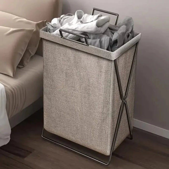 Opvouwbare Wasmand met Metalen Frame en Geweven Stoffen Opbergzak