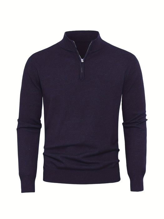 Herre strikket vest med halv glidelås – Varm høyhalset modell for høst og vinter