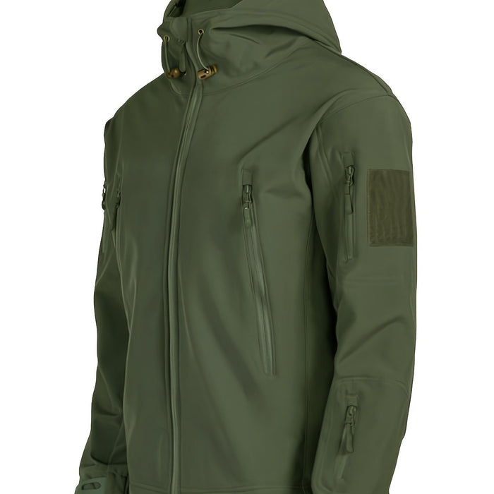 Giacca softshell outdoor uomo con cappuccio e calda fodera antivento