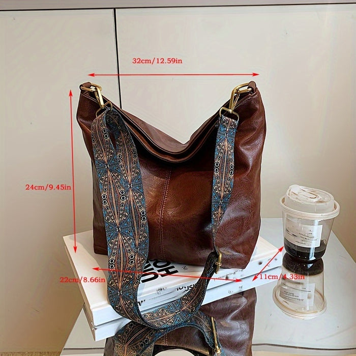 Brede Geometrische Tas – Grote Capaciteit Crossbody met Retro Vibe