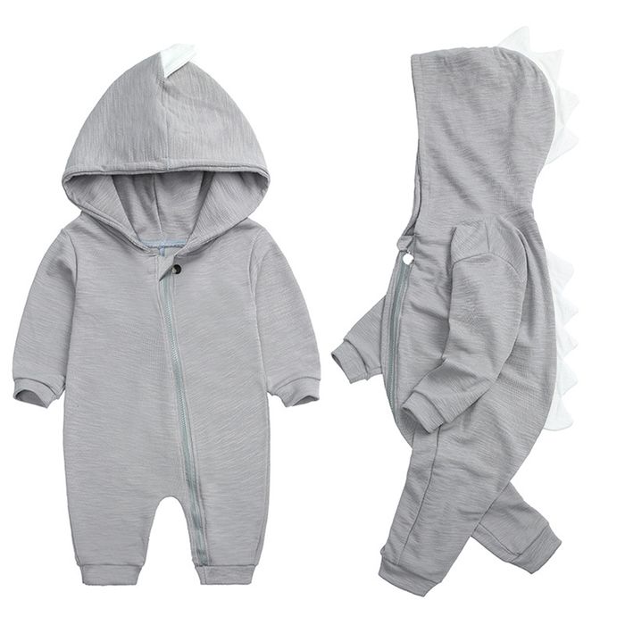 DinoBaby Jumpsuit – Zachte Onesie met Capuchon en Speelse Rugdetails