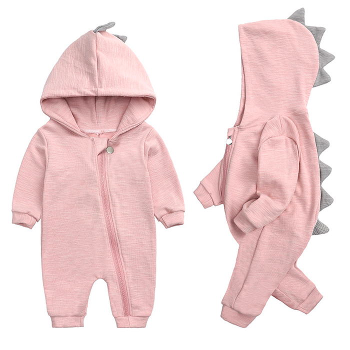 DinoBaby Jumpsuit – Zachte Onesie met Capuchon en Speelse Rugdetails