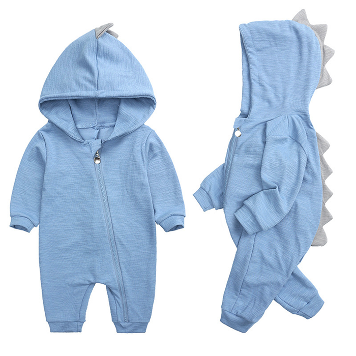 DinoBaby Jumpsuit – Zachte Onesie met Capuchon en Speelse Rugdetails