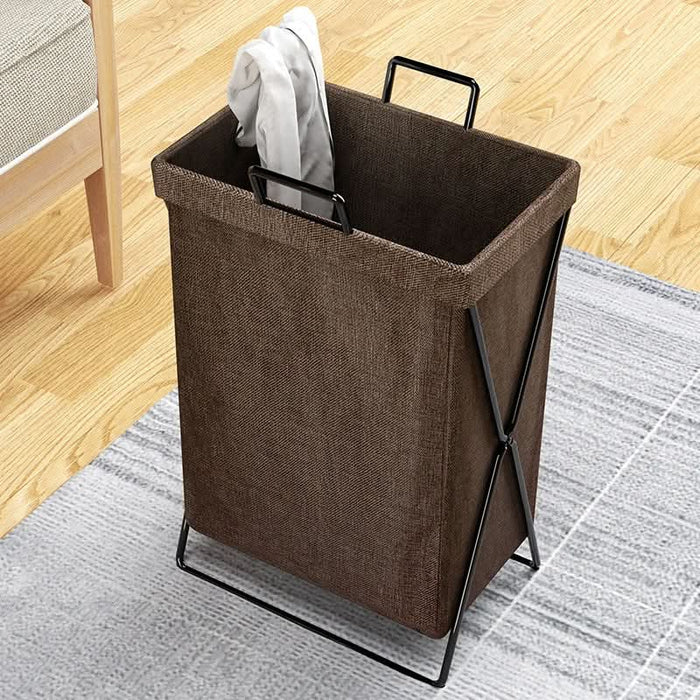 Opvouwbare Wasmand met Metalen Frame en Geweven Stoffen Opbergzak