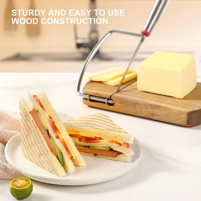 Artisan Acacia Kaassnijder – Roestvrijstalen Mes op Elegante Houten Basis