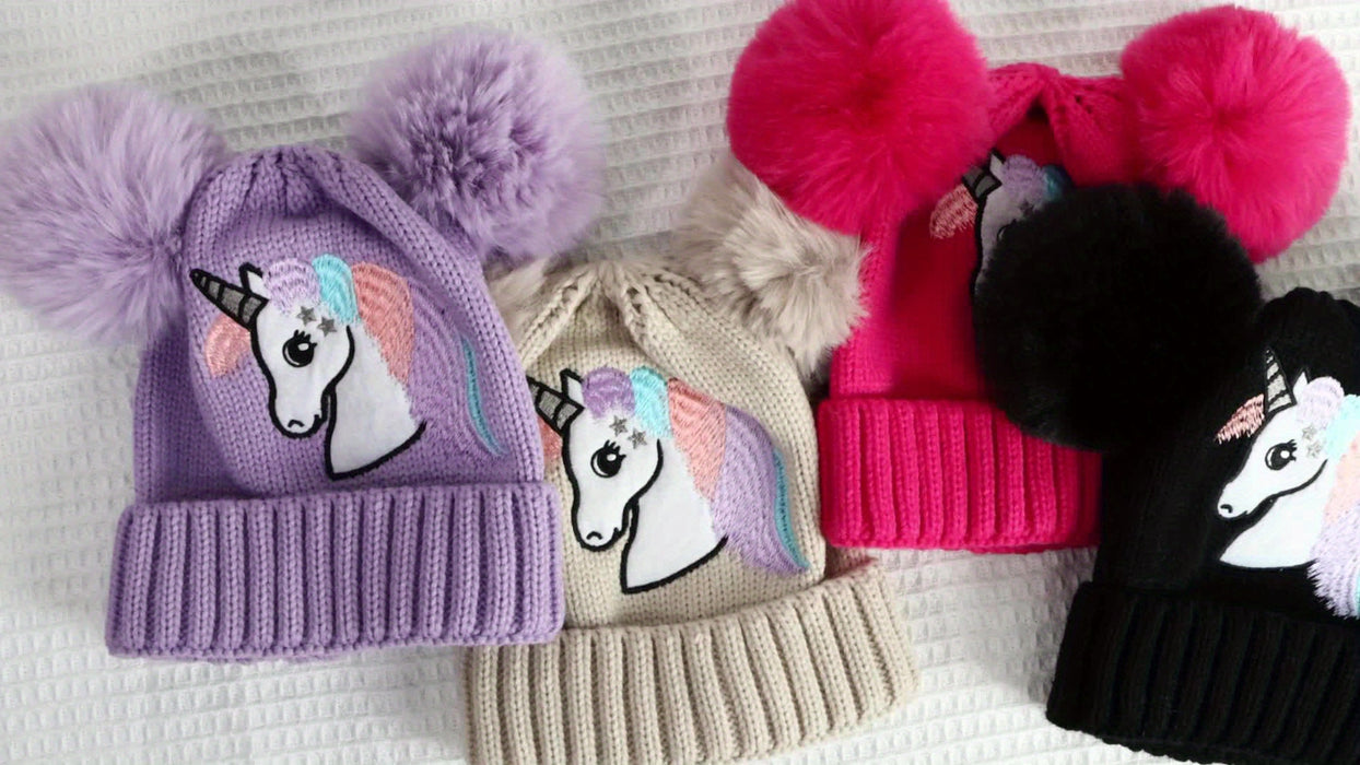 Lila Unicorn Muts voor Kinderen - Gezellig en Warm met Pompons