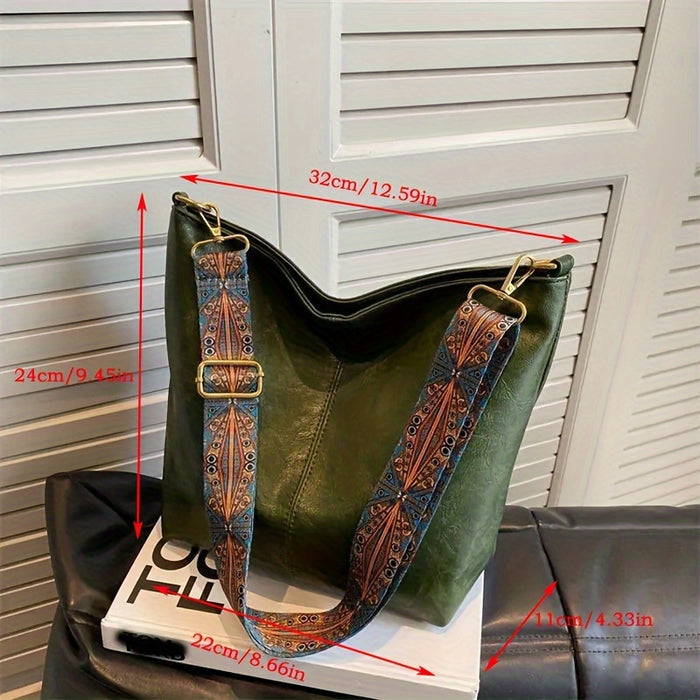 Brede Geometrische Tas – Grote Capaciteit Crossbody met Retro Vibe