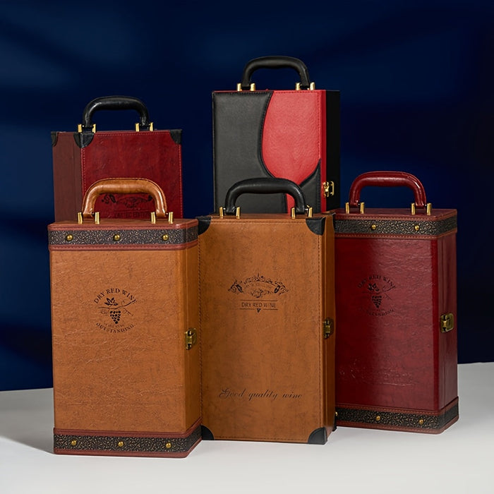 Classic 2-Flessen Wijndrager met Accessoires – Draagbare Cadeaubox