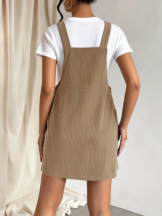 Robe salopette en velours côtelé pour femme avec bretelles réglables et poches, élégante