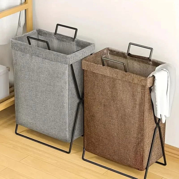 Opvouwbare Wasmand met Metalen Frame en Geweven Stoffen Opbergzak