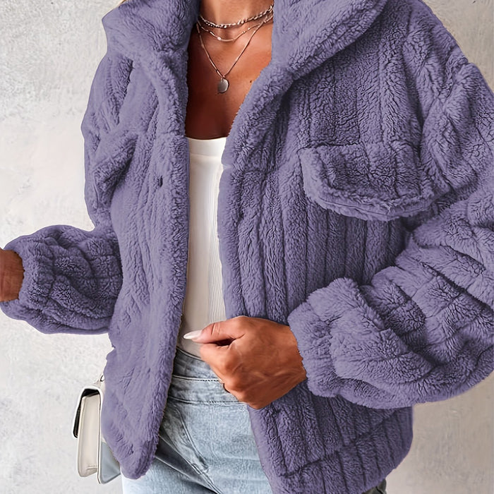 Manteau Teddy pour Femmes avec Col Revers et Manches Longues – Automne et Hiver Décontracté