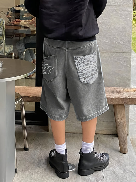 Casual Bermuda Denim Shorts – Losse Pasvorm met Stijlvolle Bloemenborduursels