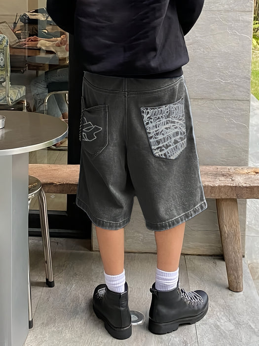 Casual Bermuda Denim Shorts – Losse Pasvorm met Stijlvolle Bloemenborduursels