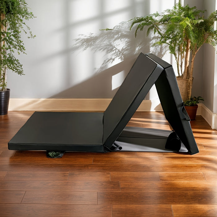 Draagbare drieluik yogamat met dikke vulling, antislip PU oppervlak en handvat