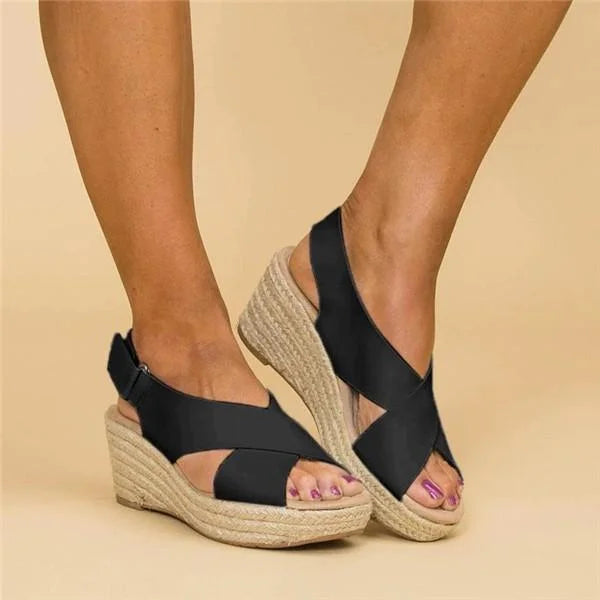 Chic Cross-Strap Wedge Sandalen – Comfortabele Zomerstijl