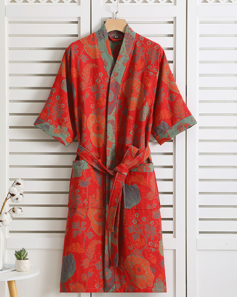 Dames Kimono Badjas – Botanisch Patroon van Organisch Katoen