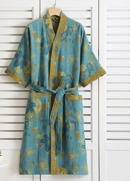 Dames Kimono Badjas – Botanisch Patroon van Organisch Katoen