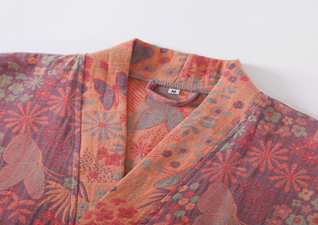 Dames Kimono Badjas – Botanisch Patroon van Organisch Katoen